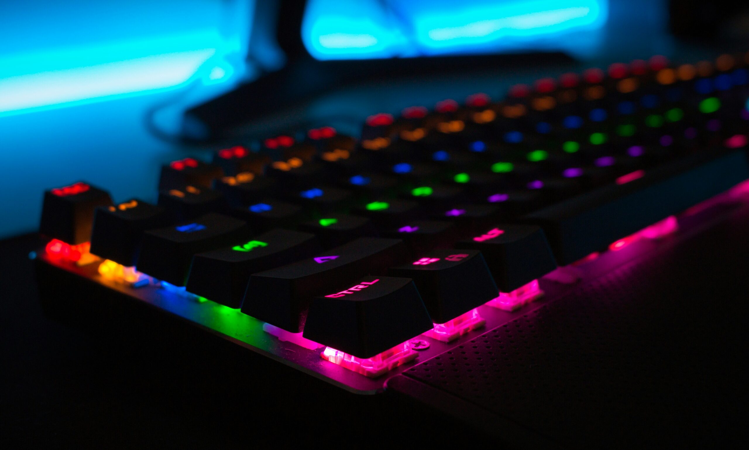 photo of a gaming keyboard with backlit colours